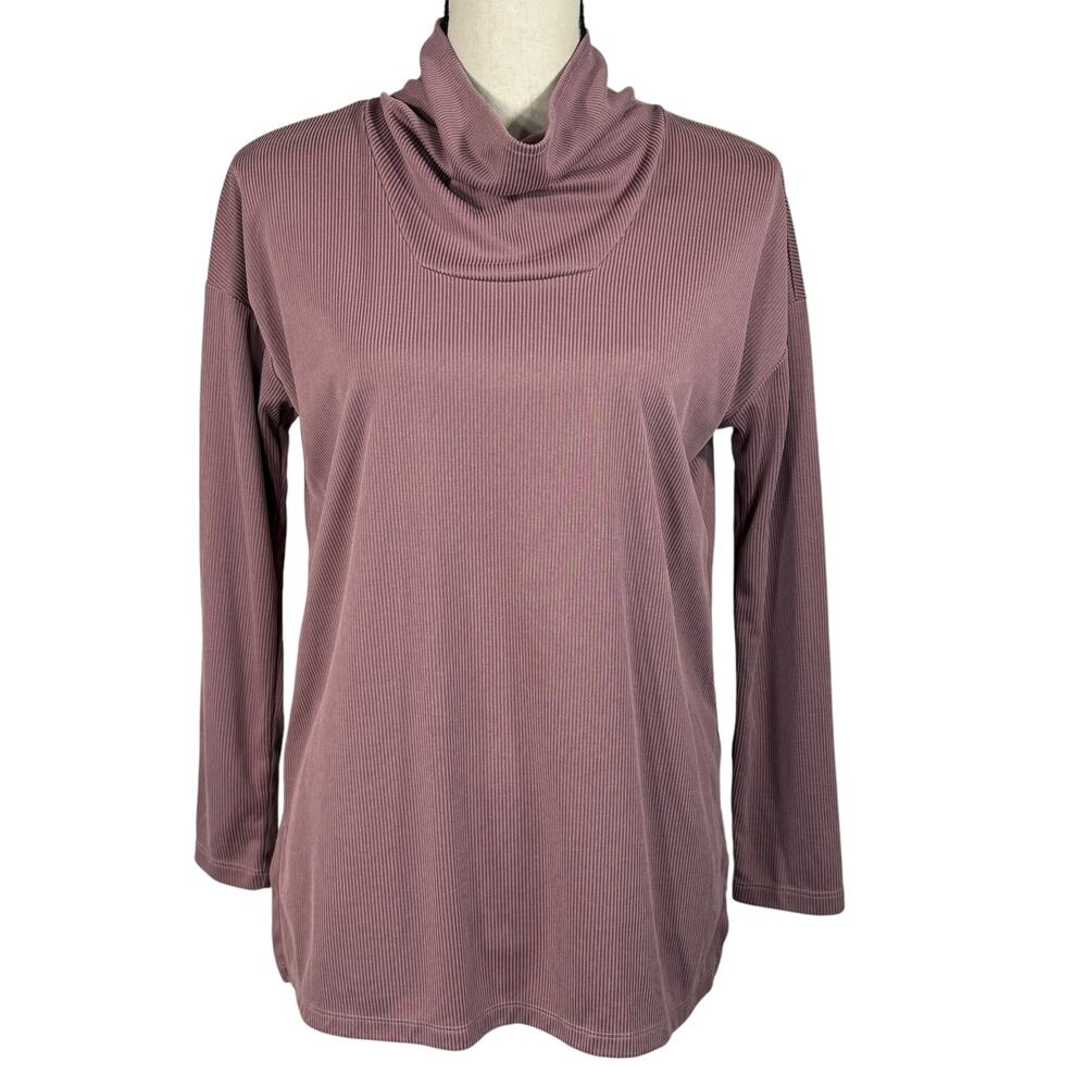 Pure Jill Petite X-Small Top Cowl Neck Long Sleeves Ribbed Stretch Mauve Purple
